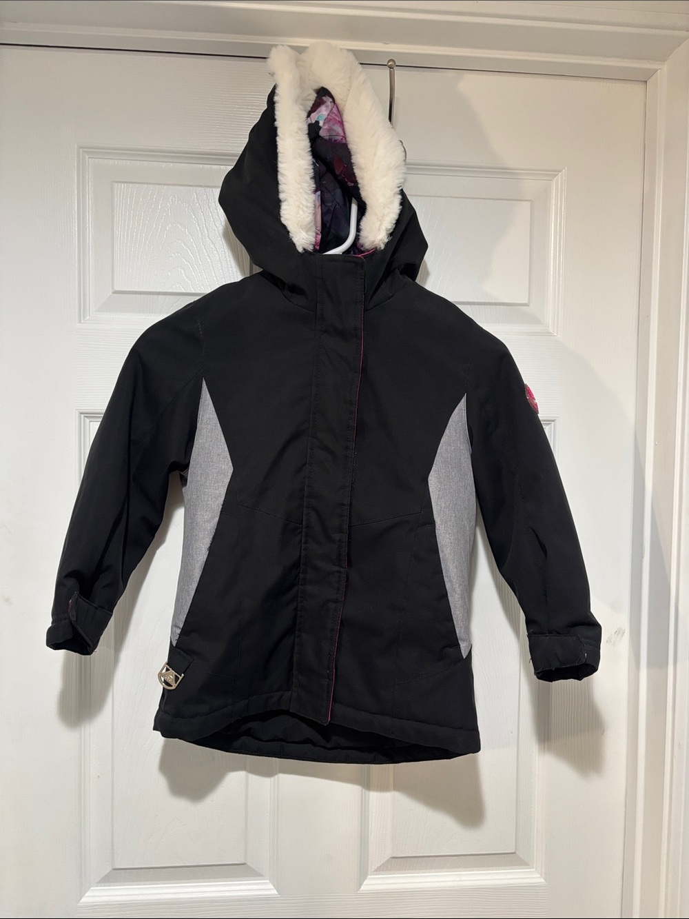 GERRY Kids Black Hooded Winter Jacket with Faux Fur Trim & Hot Pink Accents